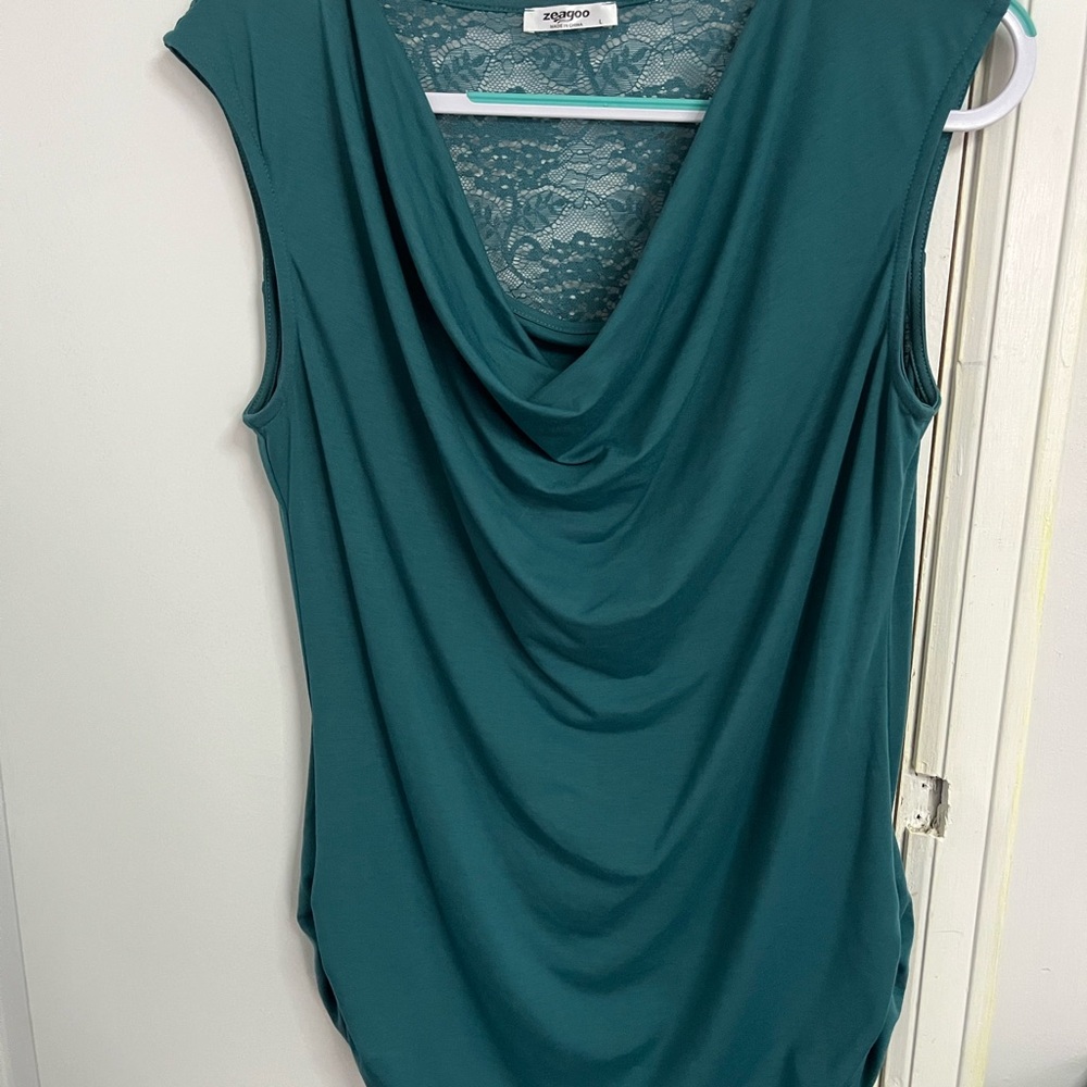 ZEAGOO Green Women’s Large Sleeveless Lace Black Women's Top Like New